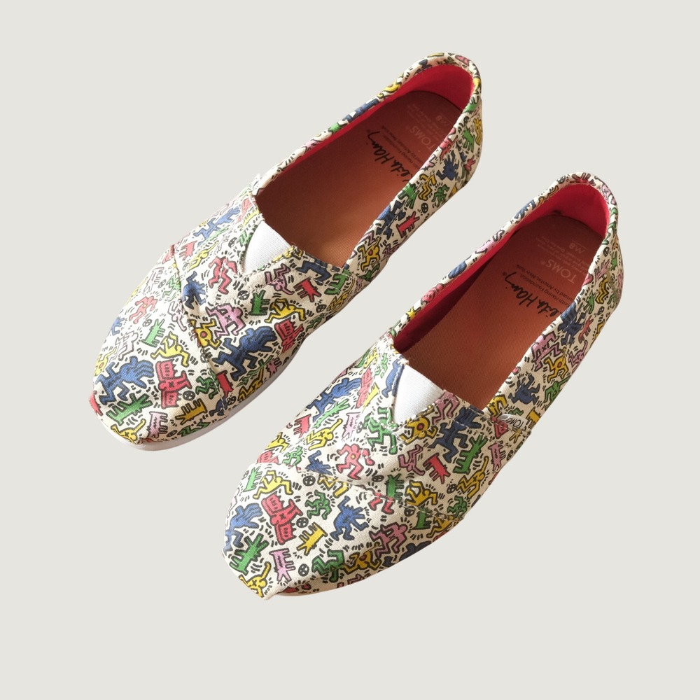 TOMS Keith Haring Canvas Slip On Multicolor Pop Art Mens Size 8